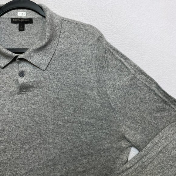 Banana Republic Sweater Mens L Gray Long Sleeve Heather Cotton Cashmere Blend - Picture 2 of 13